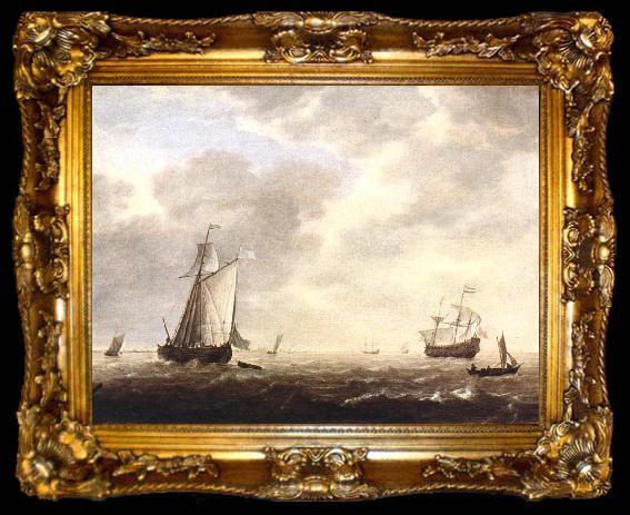 framed  VLIEGER, Simon de A Dutch Man-of-war and Various Vessels in a Breeze r, ta009-2